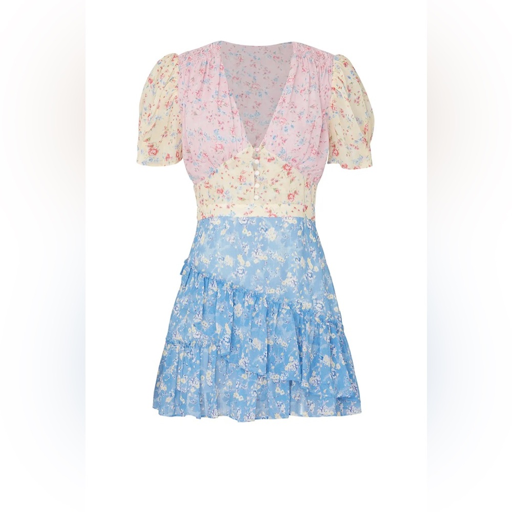 LoveShackFancy Bea Mixed Print Chiffon Mini Dress